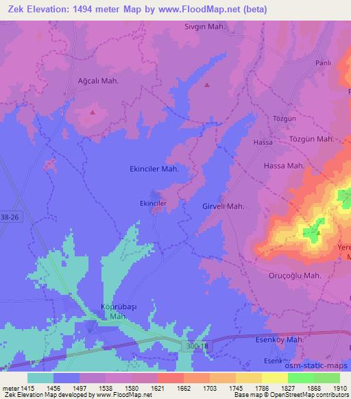 Zek,Turkey Elevation Map