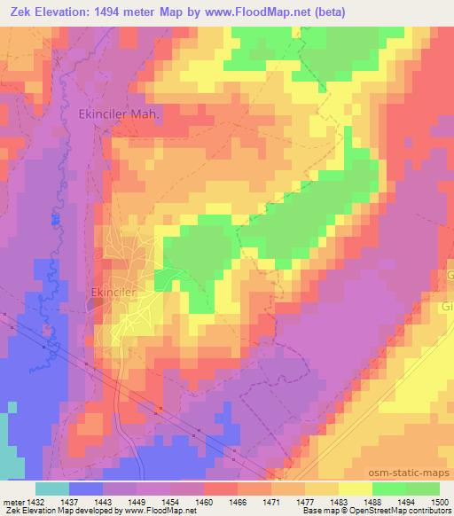 Zek,Turkey Elevation Map