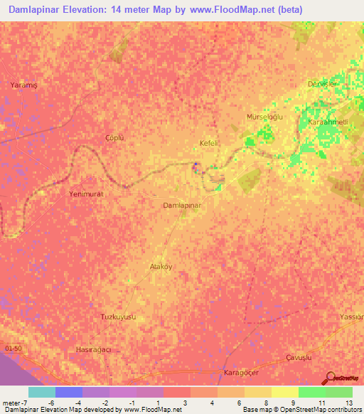 Damlapinar,Turkey Elevation Map