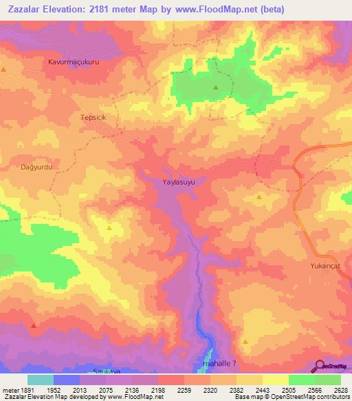 Zazalar,Turkey Elevation Map