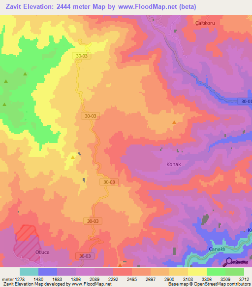 Zavit,Turkey Elevation Map