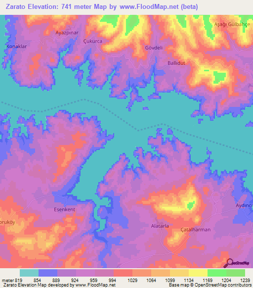 Zarato,Turkey Elevation Map