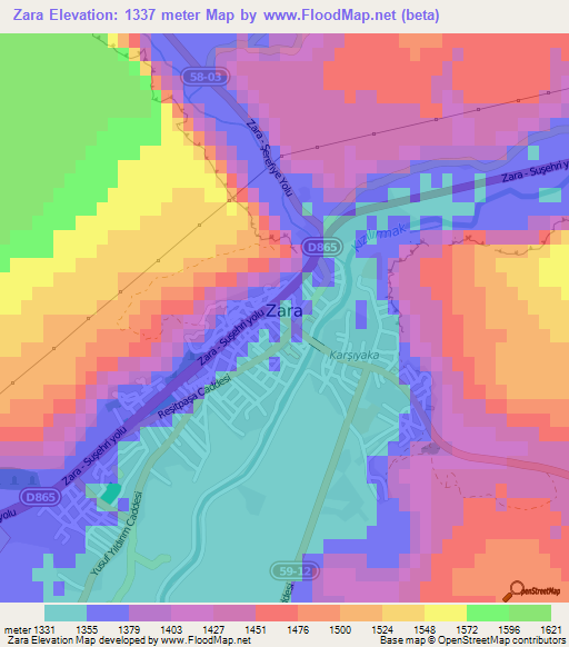 Zara,Turkey Elevation Map