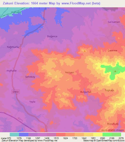 Zakuni,Turkey Elevation Map