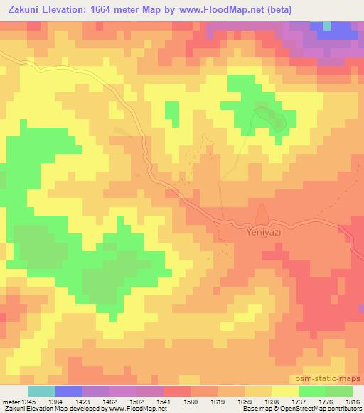 Zakuni,Turkey Elevation Map