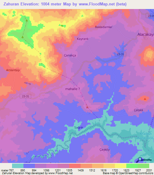 Zahuran,Turkey Elevation Map