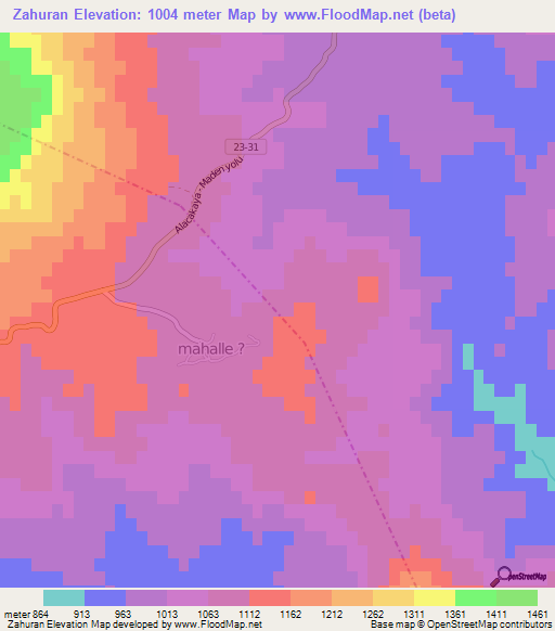 Zahuran,Turkey Elevation Map