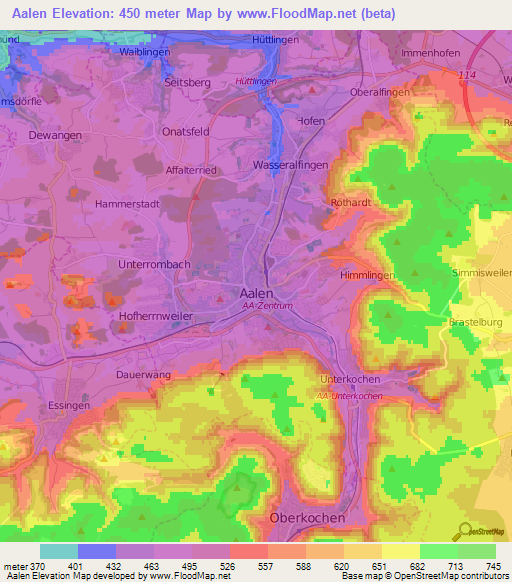 Aalen,Germany Elevation Map