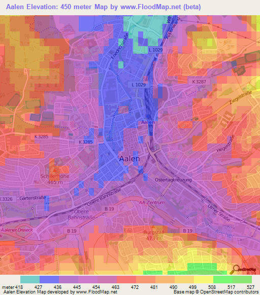 Aalen,Germany Elevation Map