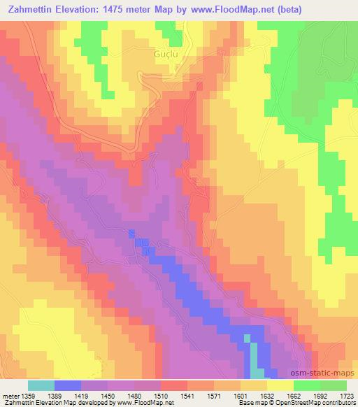 Zahmettin,Turkey Elevation Map