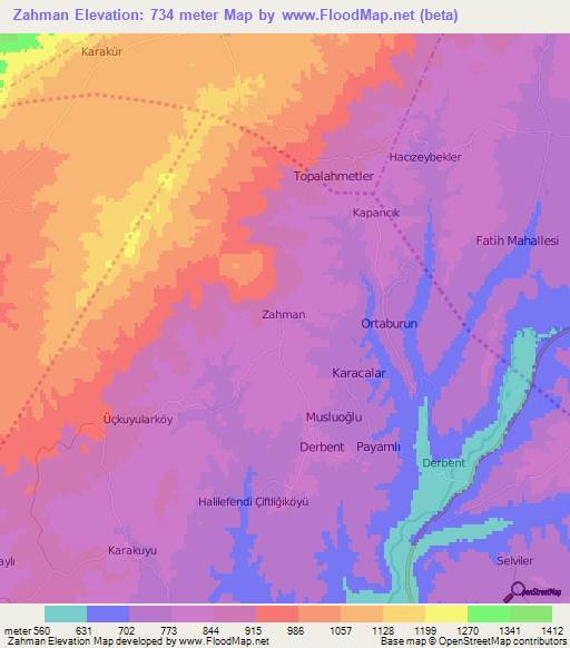 Zahman,Turkey Elevation Map