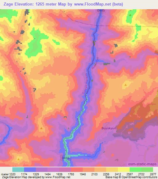 Zage,Turkey Elevation Map