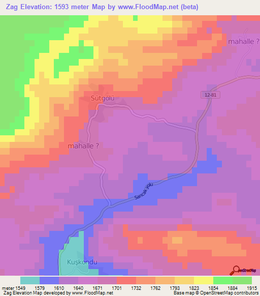 Zag,Turkey Elevation Map