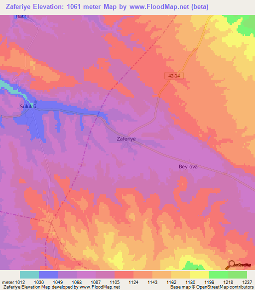 Zaferiye,Turkey Elevation Map