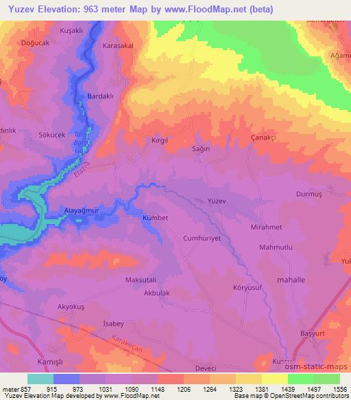 Yuzev,Turkey Elevation Map