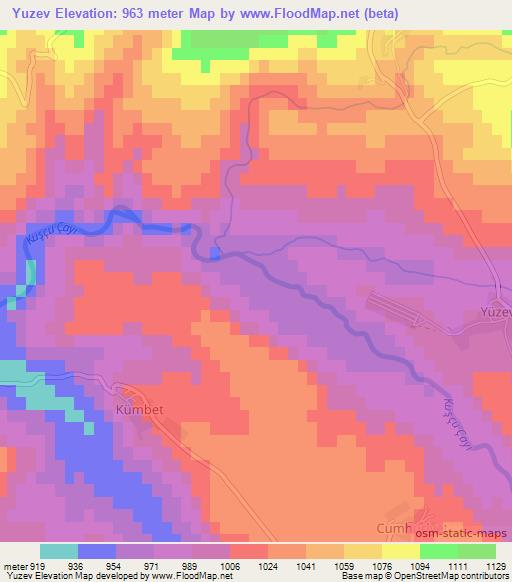 Yuzev,Turkey Elevation Map