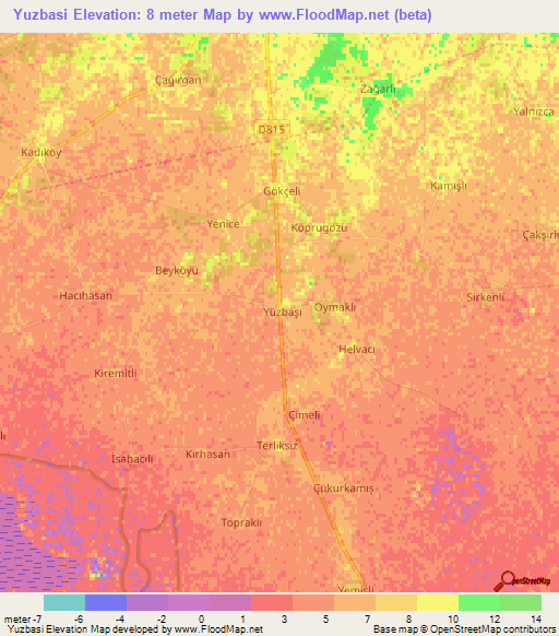 Yuzbasi,Turkey Elevation Map