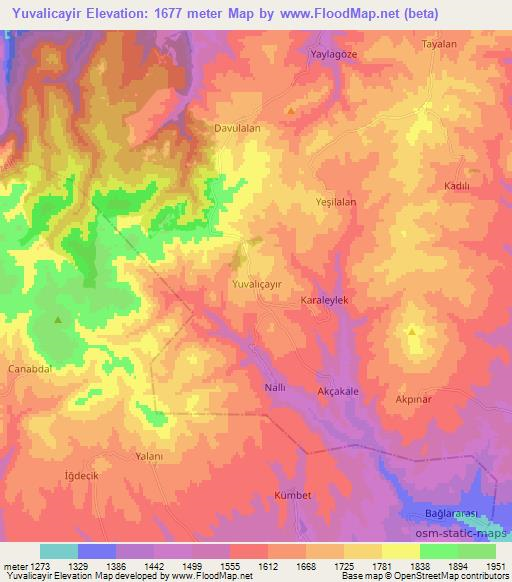 Yuvalicayir,Turkey Elevation Map