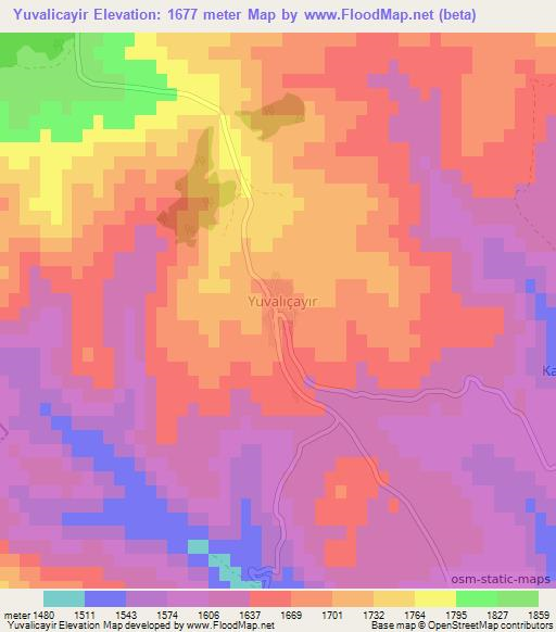 Yuvalicayir,Turkey Elevation Map