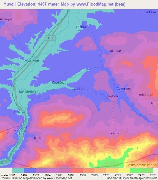 Yuvali,Turkey Elevation Map