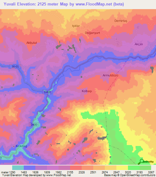 Yuvali,Turkey Elevation Map