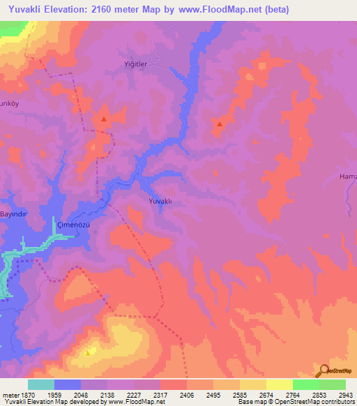 Yuvakli,Turkey Elevation Map