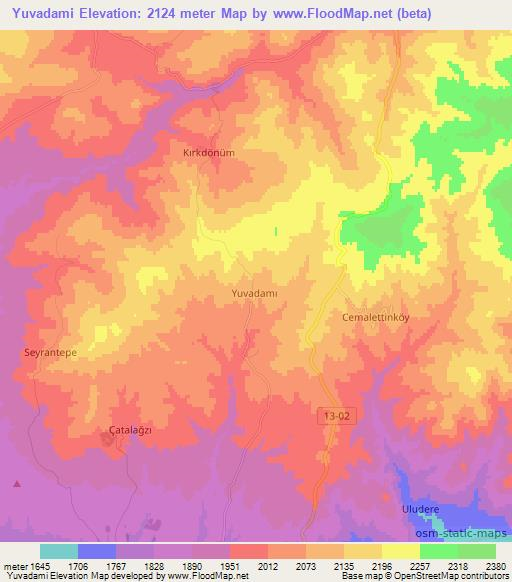 Yuvadami,Turkey Elevation Map