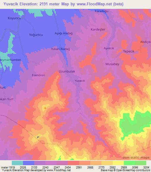 Yuvacik,Turkey Elevation Map