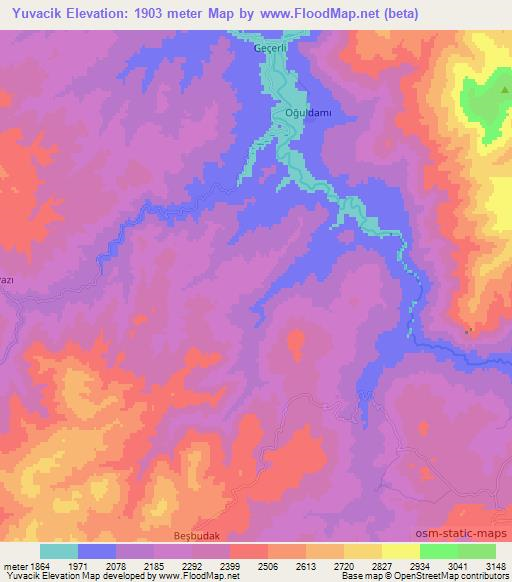 Yuvacik,Turkey Elevation Map