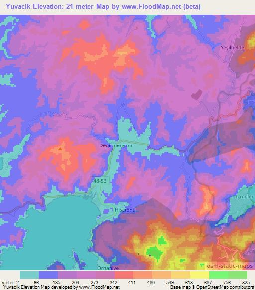 Yuvacik,Turkey Elevation Map