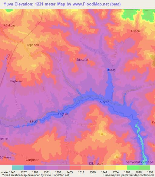 Yuva,Turkey Elevation Map