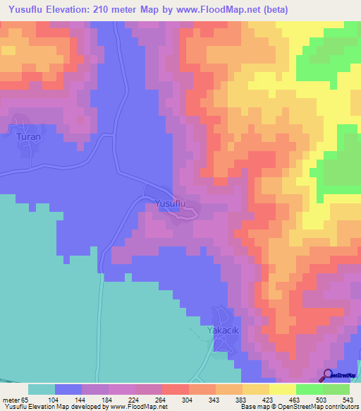 Yusuflu,Turkey Elevation Map