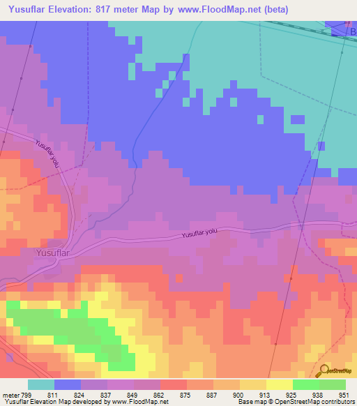 Yusuflar,Turkey Elevation Map