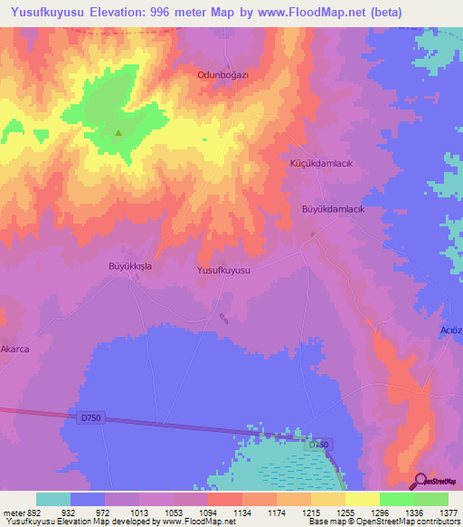 Yusufkuyusu,Turkey Elevation Map