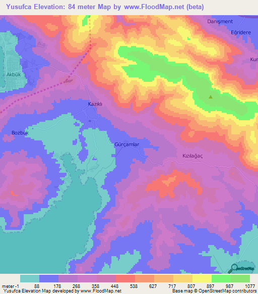 Yusufca,Turkey Elevation Map