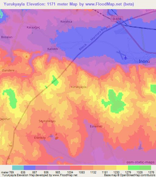 Yurukyayla,Turkey Elevation Map