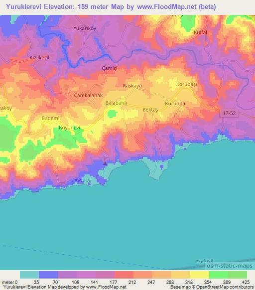 Yuruklerevi,Turkey Elevation Map