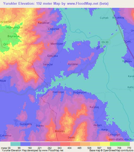 Yurukler,Turkey Elevation Map