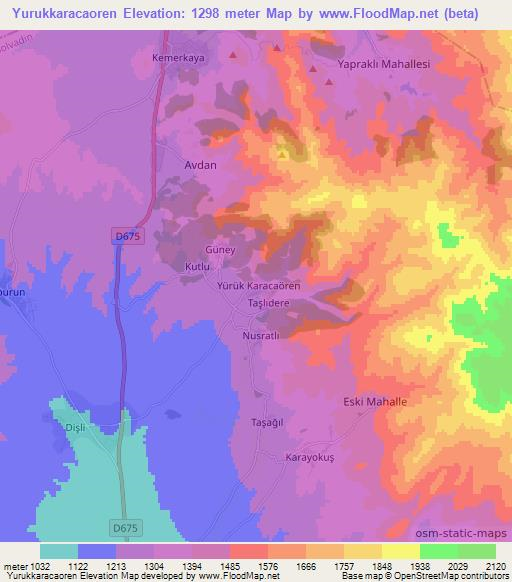 Yurukkaracaoren,Turkey Elevation Map