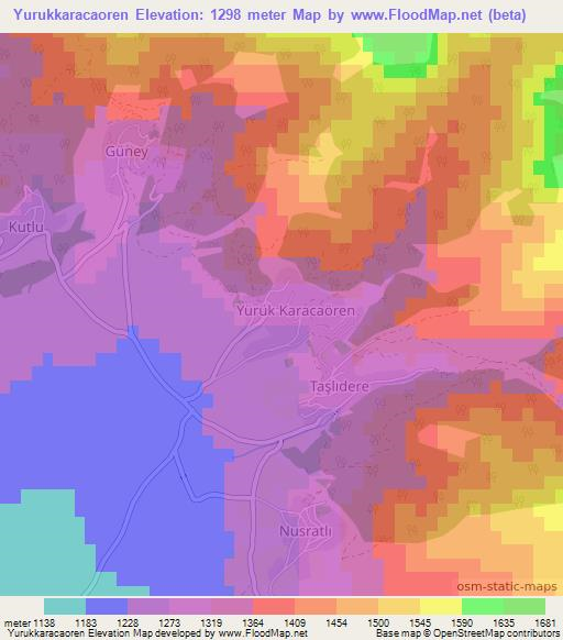 Yurukkaracaoren,Turkey Elevation Map