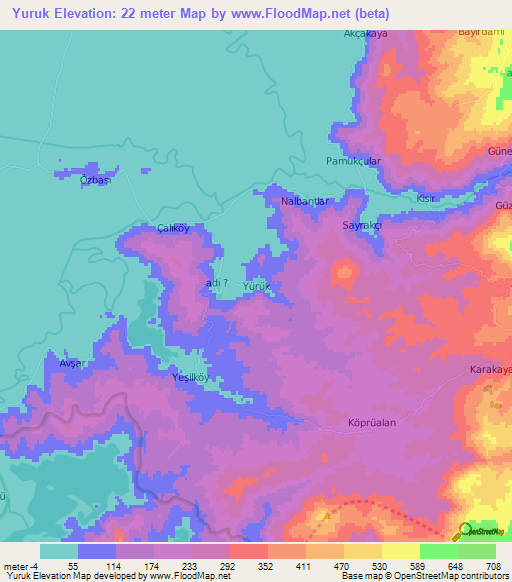 Yuruk,Turkey Elevation Map