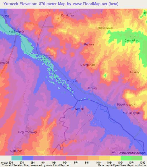 Yurucek,Turkey Elevation Map