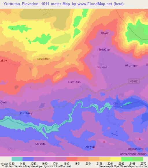 Yurttutan,Turkey Elevation Map