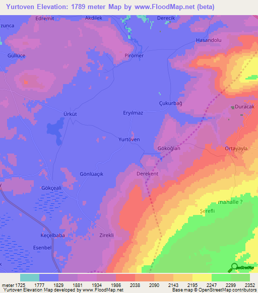 Yurtoven,Turkey Elevation Map