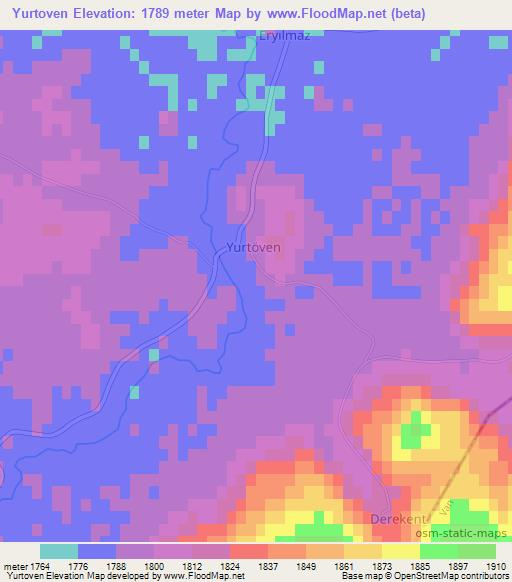 Yurtoven,Turkey Elevation Map