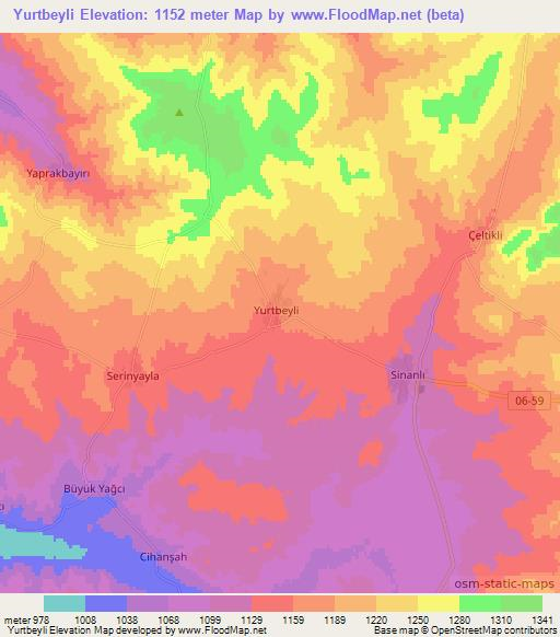 Yurtbeyli,Turkey Elevation Map