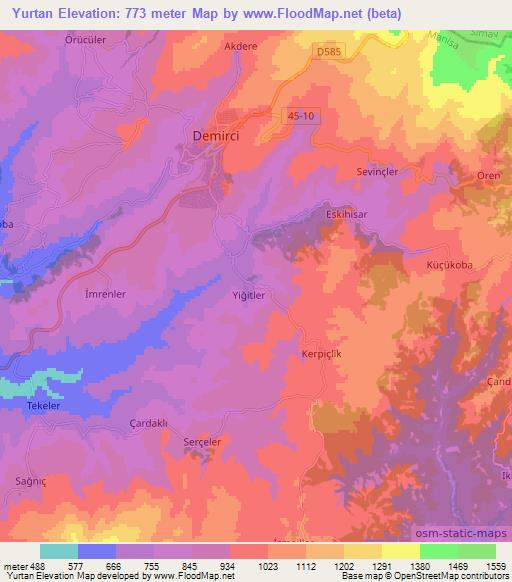 Yurtan,Turkey Elevation Map