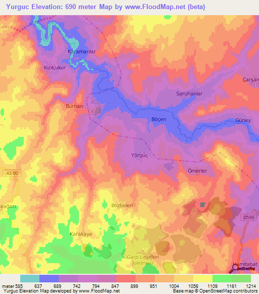 Yurguc,Turkey Elevation Map