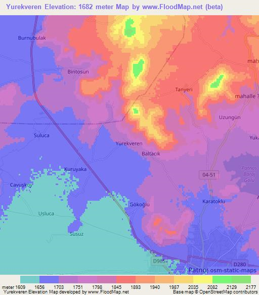 Yurekveren,Turkey Elevation Map