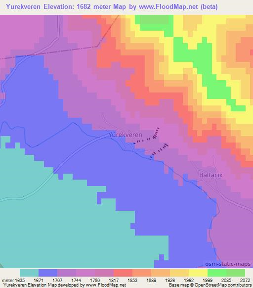 Yurekveren,Turkey Elevation Map